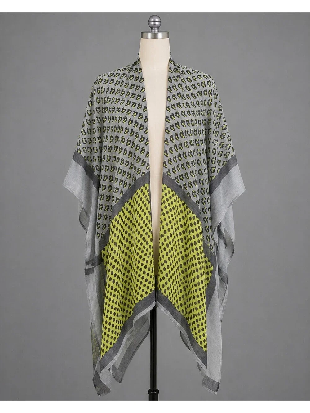 Lightweight Patterned Kimono Wrap with Yellow Accent